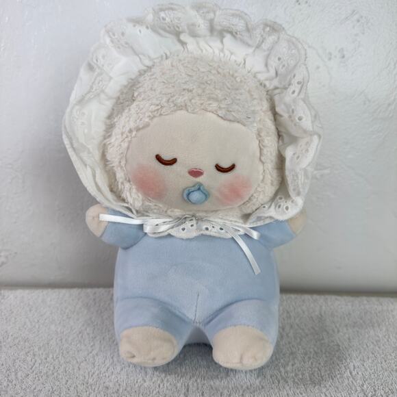 Miniso Lamb Doll Plush Sheep Blue Bonnet Sleeping Stuffie Lovey White 9” Toy - Picture 3 of 9